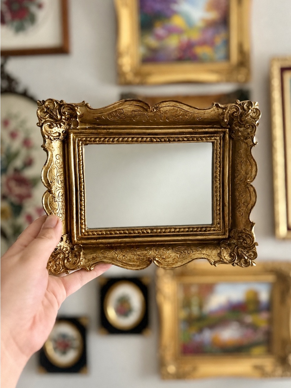 Vintage 1960s Mid-Century Ornate Gold Mini Gallery Wall Mirror